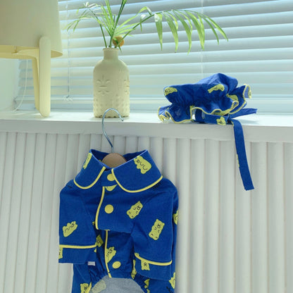 Spring Cute Candy Bear Hat Pajama Set Dog Home Clothes Pure Cotton Pet Clothes