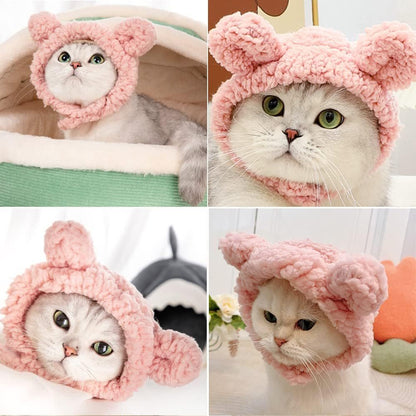 Cute Cat Bear Hat Warm Soft Small Pet Headwear