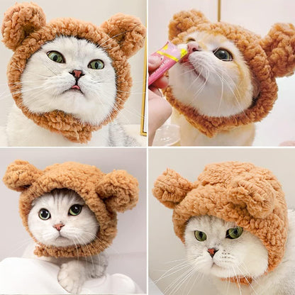 Cute Cat Bear Hat Warm Soft Small Pet Headwear