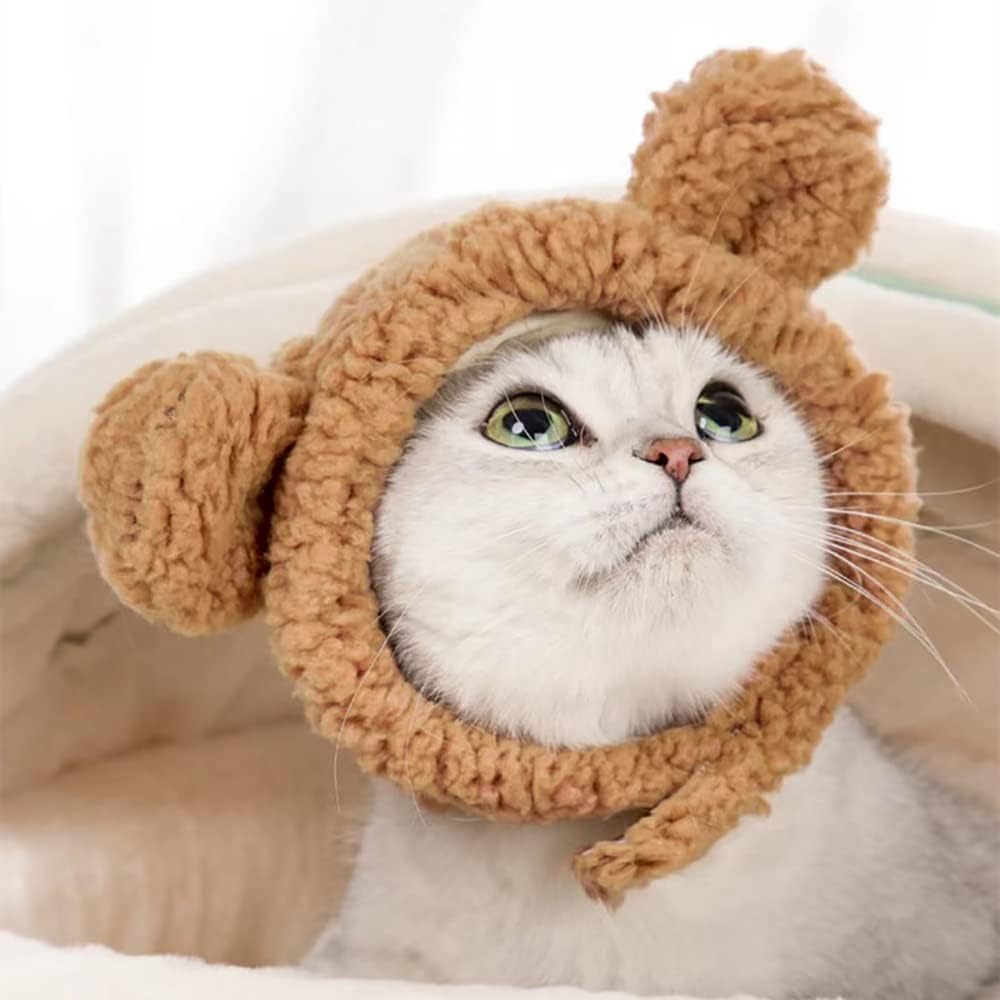 Cute Cat Bear Hat Warm Soft Small Pet Headwear
