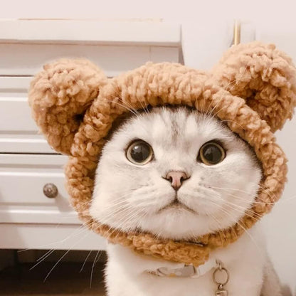 Cute Cat Bear Hat Warm Soft Small Pet Headwear